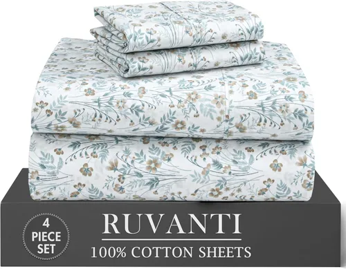 Miniatura 32 de RUVANTI 6 Piezas Sábanas de Algodón - 100% Algodón Natural Suave, Ligeras y Transpirables Sábanas de Percal Crujiente, Sábanas de Cama Tamaño Full