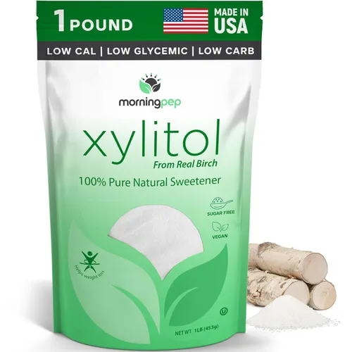 Morning Pep - Edulcorante puro de xilitol de abedul (apto para dieta keto) sin regusto 1 libra (no de maíz) sin OMG Kosher sin gluten Producto de