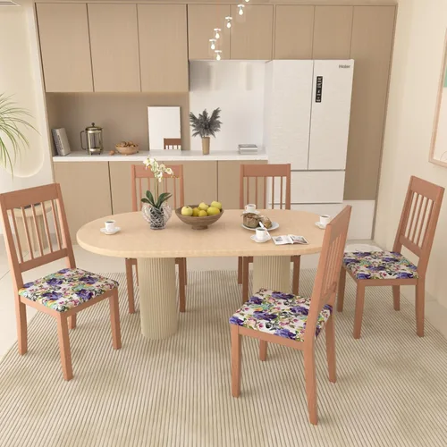 Miniatura 8 de Juego de 4 fundas elásticas para sillas de comedor, fundas para sillas de comedor con estampado floral, fundas para asientos de sillas con estampado
