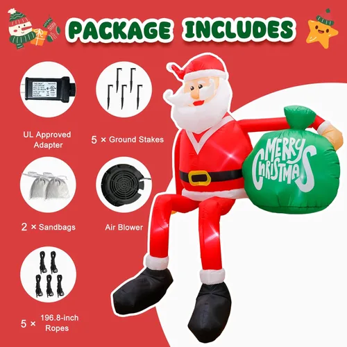 Miniatura 4 de OurWarm 8 pies Adornos inflables exteriores de Navidad, Papá Noel trepador inflable de Navidad, decoraciones de Navidad de patio con luces LED