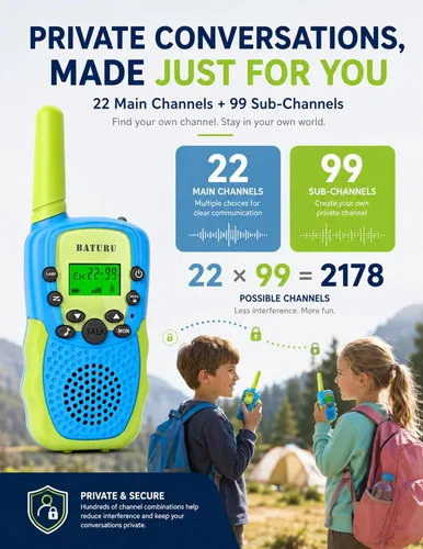 Miniatura 5 de Baturu Walkie Talkies para niños, paquete de 3, regalos para niños y niñas, juguetes de 5-10 años de edad Azul Amarillo Verde Rosa