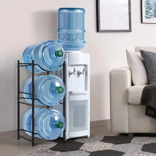 Miniatura 6 de MOOACE Estante para jarra de agua de 3 niveles, soporte desmontable para botellas de agua de 5 galones, estante de almacenamiento, color negro
