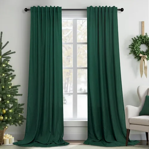 Miniatura 32 de Cortinas de lino azul de 84 pulgadas de largo para sala de estar; juego de 2 paneles con lengüeta trasera; cortinas con dobladillo para barra; Azul