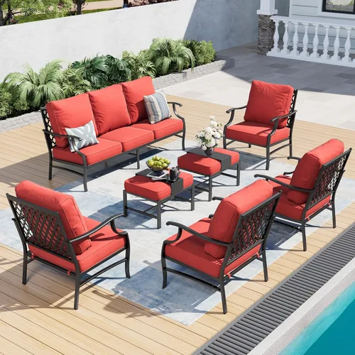 Miniatura 37 de SUNSHINE VALLEY Juego de muebles de patio al aire libre de 7 piezas, moderno juego de conversación de patio exterior con cojín extra grueso de 5.75