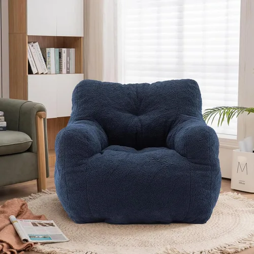 Miniatura 12 de Recaceik Sillas Puf, Silla Puf Suave Acolchada con Relleno, Sofá Perezoso Esponjoso, Silla Puf Gigante Imperial para Dormitorio, Sala de Estar, Negro