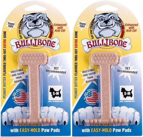 Bullibone Juguete masticable de nailon para perros masticadores agresivos, hueso de higiene dental con sabor a mantequilla de maní, juguetes