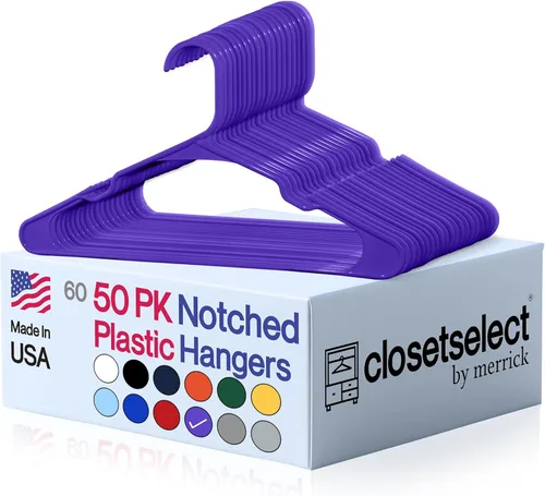 Miniatura 18 de Perchas de plástico, paquete de 50, colgador de ropa fuerte y ahorrador de espacio, fabricado en EE. UU., colgador de plástico perfecto para camisas