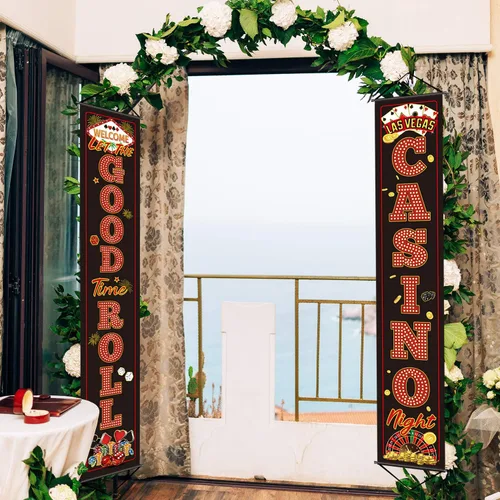 Miniatura 7 de Blulu Decoraciones de fiesta nocturna de casino Las Vegas, cartel de fiesta de póquer, decoración nocturna de bienvenida para juegos, viajes