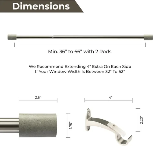 Miniatura 5 de Deco Window Barra de cortina extensible para puerta y ventanas, longitud ajustable, poste telescópico de hierro resistente con remates