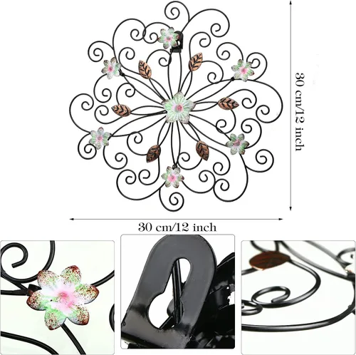 Miniatura 3 de Ferraycle Decoración de pared de flores de metal de 12 pulgadas con hoja de óxido, arte de pared de metal floral grande, decoración inspiradora