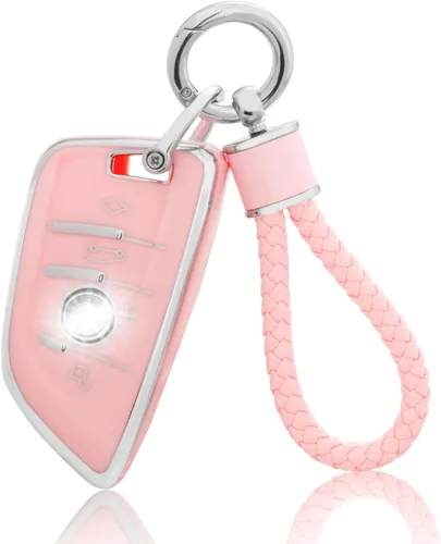 Miniatura 18 de YO&YOYE Funda para llavero Ford con llavero, funda de TPU suave rosa para F150 Explorer Mustang Edge Lincoln MKZ MKX MKC