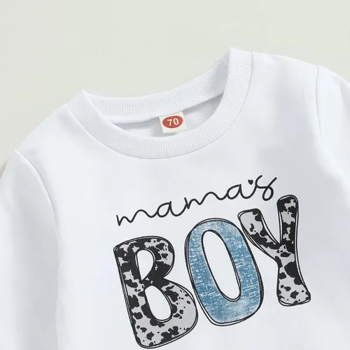 Miniatura 4 de Conjunto de 2 piezas de sudadera con estampado de letras y cuello redondo para bebé niño