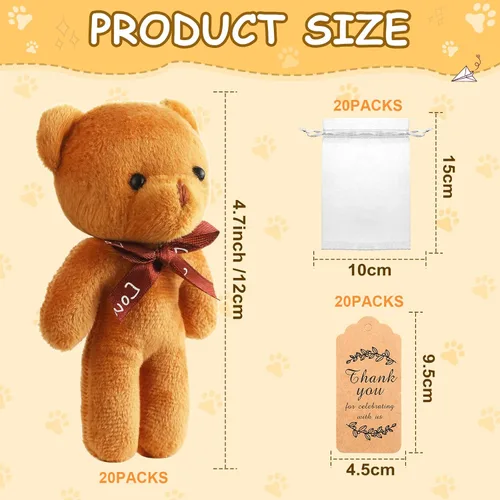 Miniatura 2 de Zhanmai 20 juegos de mini oso de peluche para decoración de baby shower, regalos de muñecas de baby shower, etiqueta de agradecimiento, bolsa