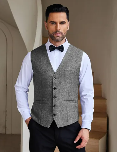 Miniatura 2 de COOFANDY Chaleco de traje casual para hombre, chaleco formal ajustado para negocios, chaleco de deshierbe