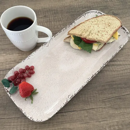 Miniatura 3 de UP ware Crackle Cream - Bandeja de servir de melamina, bandeja rectangular de 15 x 6.5 pulgadas, bandeja de alimentos sin BPA para entretenimiento