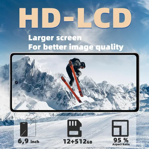 Miniatura 2 de Smartphone Android desbloqueado de 12+512 GB, pantalla HD de 6.9 pulgadas, batería de 4500 mAh, cámara dual de 21+8 MP, doble SIM, identificación
