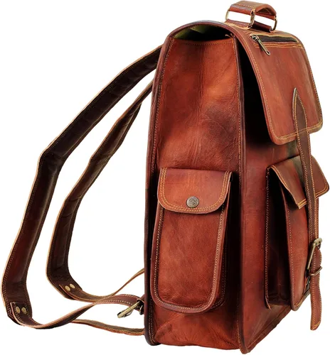 Miniatura 2 de Mochila para portátil de cuero genuino de grano superior para hombres y mujeres, mochila vintage hecha a mano, mochila de viaje, regalo para hombres