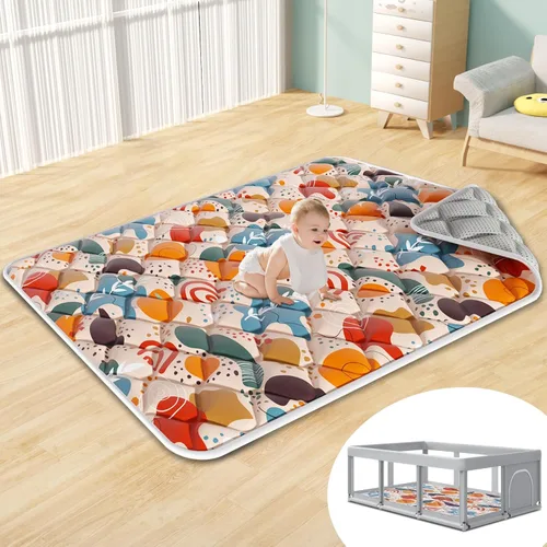 Miniatura 2 de Fshibila Tapete de juego para bebé, tapete de juego de 74 x 50 pulgadas para corral, tapete de juego para bebé para piso, tapete de juego grueso