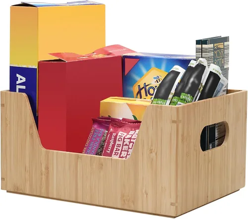 Miniatura 9 de MobileVision Set de Cajas de Almacenamiento de Bambú con Frente Abierto Organizadores de Contenedores para Usar en Cocinas, Despensas, Gabinetes