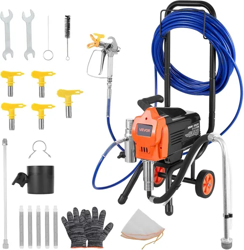Miniatura 11 de VEVOR Pulverizador de pintura sin aire, 650 W, 3000 PSI de alta presión sin aire con carro, cepillo de limpieza, manguera, barra de extensión