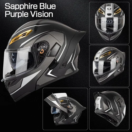 Miniatura 5 de Casco modular Bluetooth para motocicleta, certificado DOT, abatible, de cara completa, antivaho, doble máscara, casco de motocicleta de calle