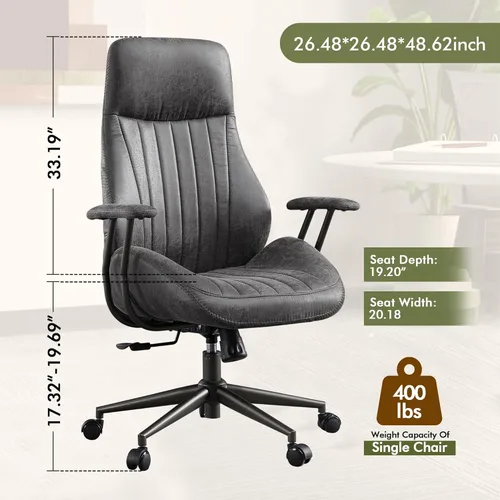 Miniatura 2 de CAODOC Silla de Oficina con Respaldo Alto, Silla de Oficina Giratoria Moderna, Silla de Juego de Tela de Gamuza Negra, Silla de Oficina para el Gris
