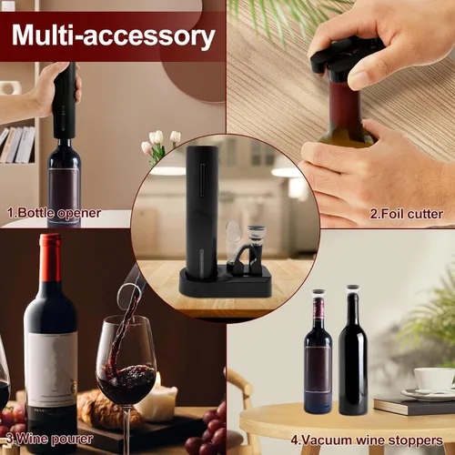 Miniatura 2 de Abrebotellas eléctrico ABRADORES de vino eléctrico ABS Sacacorchos eléctrico recargable, Abrebotellas eléctrico de vida prolongada con base