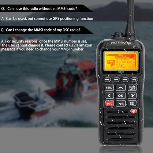 Miniatura 2 de Retevis Radio marina RM40 con GPS, llamada de socorro DSC, alarma de mafia, radio de mano flotante impermeable IP67, alerta meteorológica NOAA