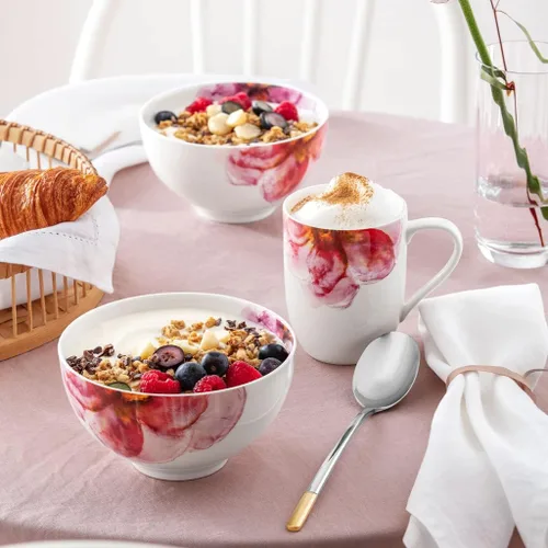 Miniatura 3 de Villeroy & Boch Taza de jardín de rosas, 9.5 onzas, porcelana premium, blanco/rosa, floral