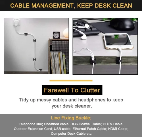 Miniatura 8 de Organizador de cables adhesivos, organizador de cables 3M, organizador de clips de alambre para escritorio, mesas de automóvil, PC, laptop, TV