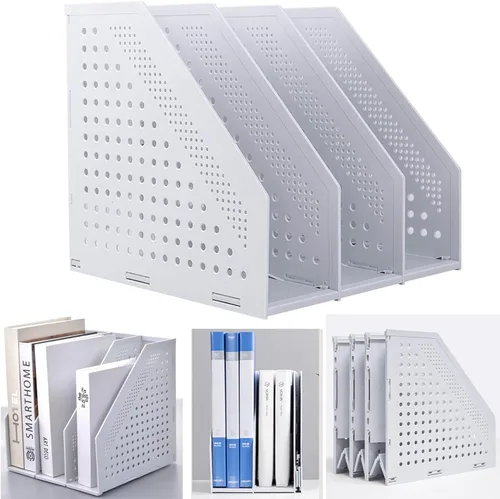 Marte Vanci Revistero plegable de 3 compartimentos para escritorio, divisores de archivos resistentes ajustables y resistentes para gabinete de Gris