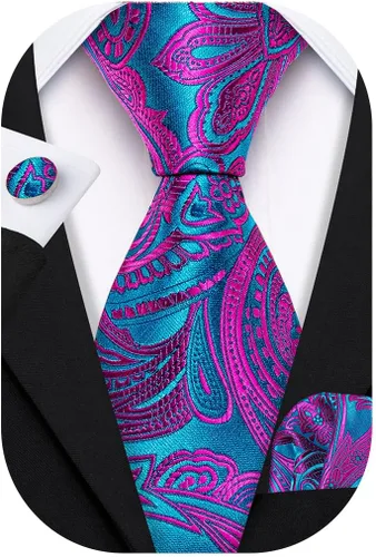 Miniatura 53 de Barry.Wang - Juego de corbata de seda para hombre, diseño de cachemira, pañuelo y gemelos de bolsillo