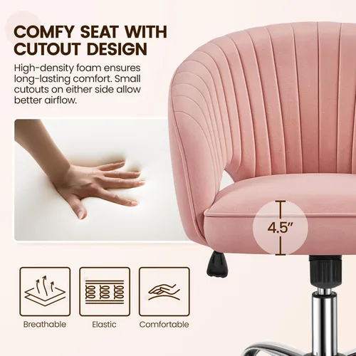 Miniatura 5 de Yaheetech Silla de Oficina para Casa, Silla de Escritorio de Cuero Sintético, Silla Giratoria Moderna con Respaldo Acolchado Tipo Barril, Ruedas