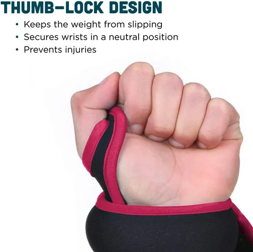Miniatura 2 de Comfecto Wrist Weights with Thumb Loops Lock, 1lb*2 2lbs*2 for Running, Strength Training, Walking, Exercises, Gym, Cardio, Men, Women Rosa