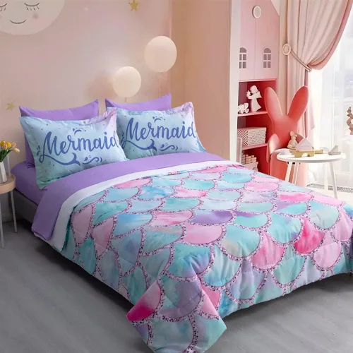 Miniatura 21 de Wajade Juego de edredón de 7 piezas con moño, juego de edredón a cuadros azules para niñas y niños, juego de ropa de cama a cuadros