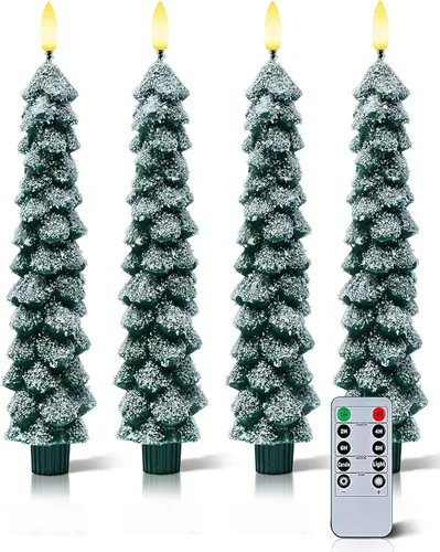 Miniatura 10 de Stmarry - Velas cónicas sin llama negras con control remoto y temporizador - Velas LED de cera real de 9.65 pulgadas - Velas cónicas de cera