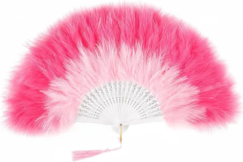 Miniatura 21 de BABEYOND Abanico de plumas de marabú estilo vintage de los años 20, abanico plegable de mano, para disfraz, baile, espectáculo, fiesta de té, Negro