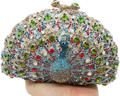 Miniatura 8 de Boutique De FGG Bolsos de mano con diamantes de imitación de pavo real para mujer, bolsos de noche para bodas, fiestas, bolsa de mano de cristal