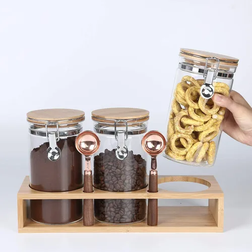 Miniatura 5 de Tarros de vidrio de borosilicato transparente con abrazadera de bloqueo hermético, tapas de bambú para cocina, sin BPA