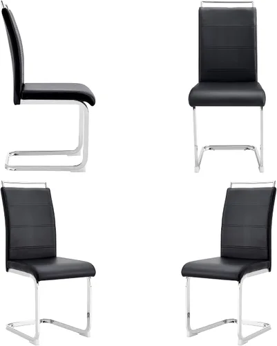 Miniatura 8 de Baysitone Juego de 2 sillas de comedor modernas, de piel sintética sintética, con respaldo alto, tapizadas, con diseño de respaldo a rayas Negro