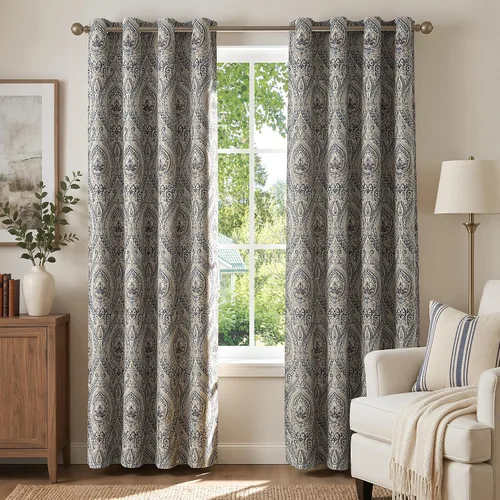 Miniatura 29 de jinchan Cortinas opacas de 72 pulgadas de largo, 2 paneles de medallón de damasco azul, cortinas de ventana para dormitorio, con ojales, aislamiento