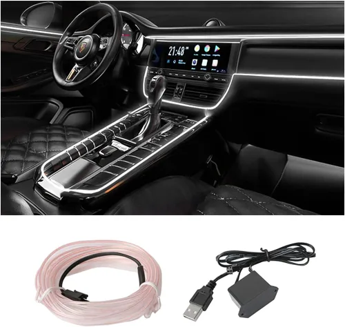 Miniatura 26 de Tira de luces LED de cable EL, tira de luz de neón automática USB de 10 pies/3M con borde de costura, kits de iluminación ambiental