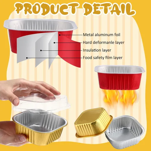 Miniatura 7 de Aoriher 150 piezas de moldes mini para pasteles de 10 onzas con tapas, tazas de horneado de papel de aluminio cuadradas desechables de 4" x 4