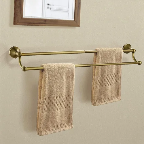 Miniatura 5 de Leyden Toallero de latón antiguo, soporte ajustable para toallas, doble retro, accesorios de baño, montaje en pared, estilo vintage