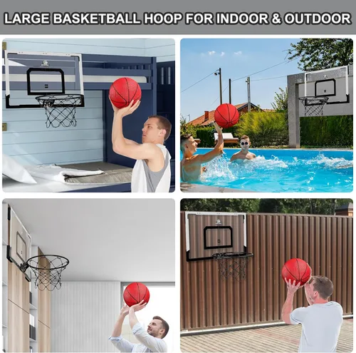 Miniatura 6 de HYES Aro de baloncesto grande de 24" x 16" pulgadas para interiores para adultos, aro de baloncesto sobre la puerta con tablero resistente, juguetes