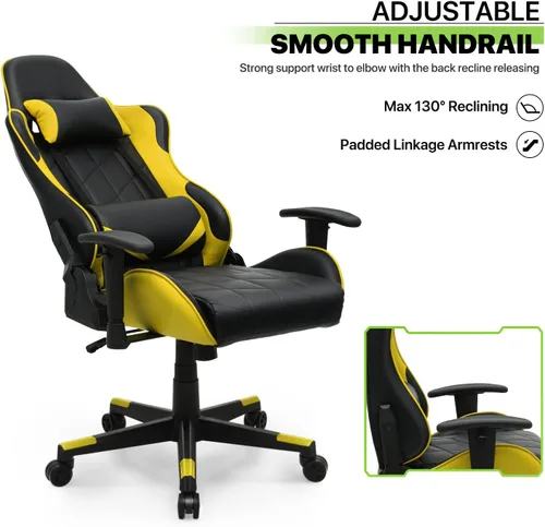 Miniatura 6 de Magshion Silla para juegos, silla reclinable de 90° a 130° con respaldo alto con soporte lumbar, ergonómica para adultos, reclinable, altura