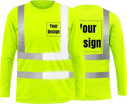 Miniatura 44 de La alta visibilidad reflexiva de las camisetas de la seguridad del logotipo de encargo Hola Vis de Verde neón