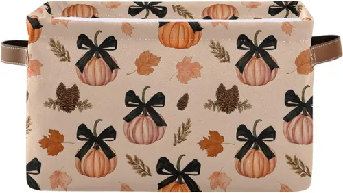 Miniatura 23 de Cesta de almacenamiento sin costuras de Halloween, bolsa organizadora plegable de tela de calabaza amarilla con asas, 15 x 11 x 9.5 pulgadas