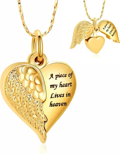 Miniatura 7 de Imrsanl Collar con dije de urna de cremación en forma de corazón para cenizas humanas – Un pedazo de mi corazón vive en el cielo