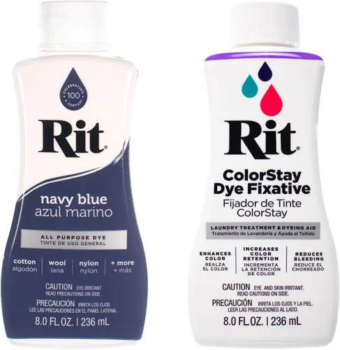 Rit Dye - Tinte líquido para tela de 8 onzas para ropa, decoración y manualidades, color azul marino con fijador de color